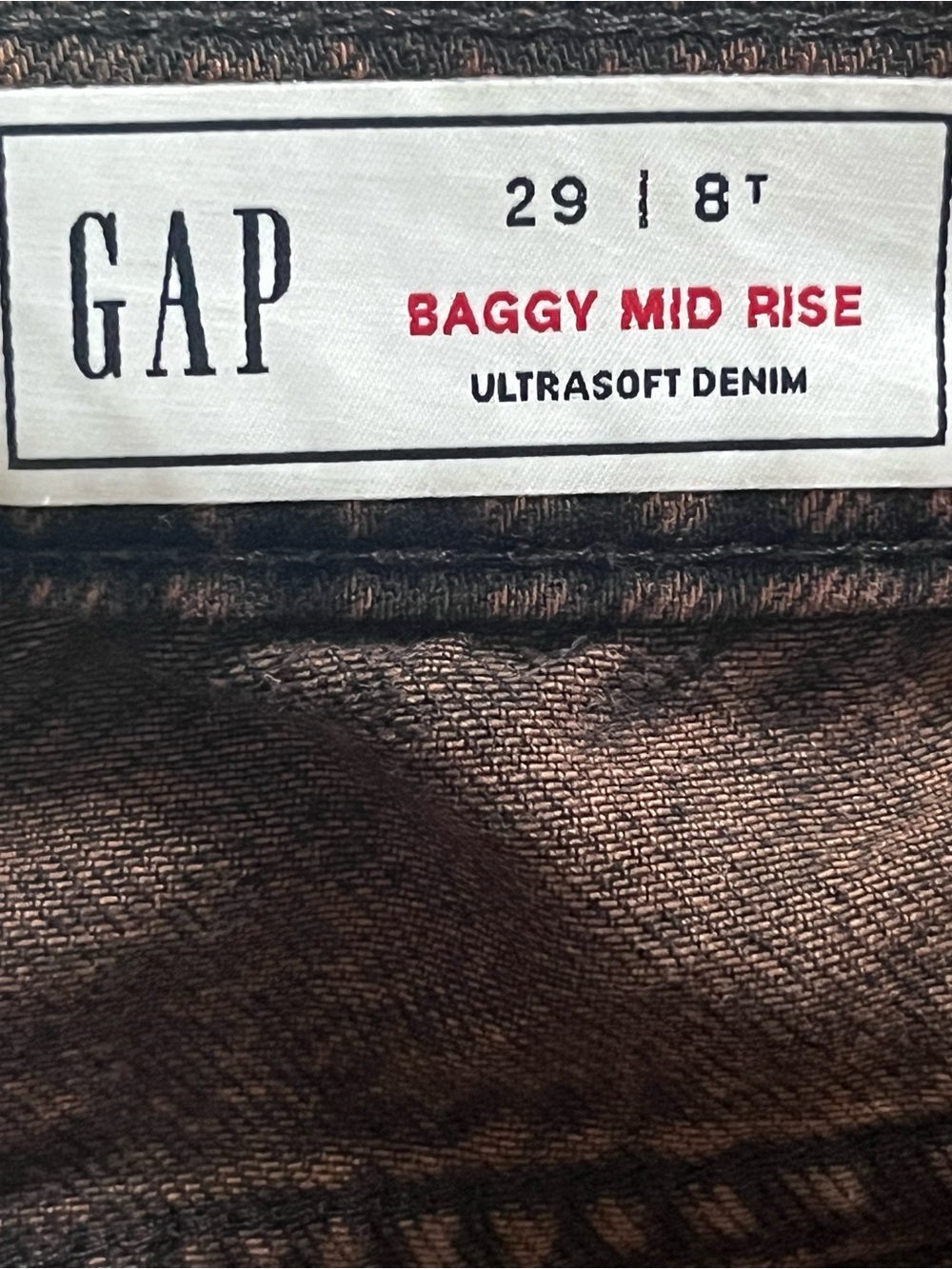 GAP NWOT Baggy Mid Rise Wide Leg Jeans Brown Wash UltraSoft Denim 29 Tall - Picture 8 of 10
